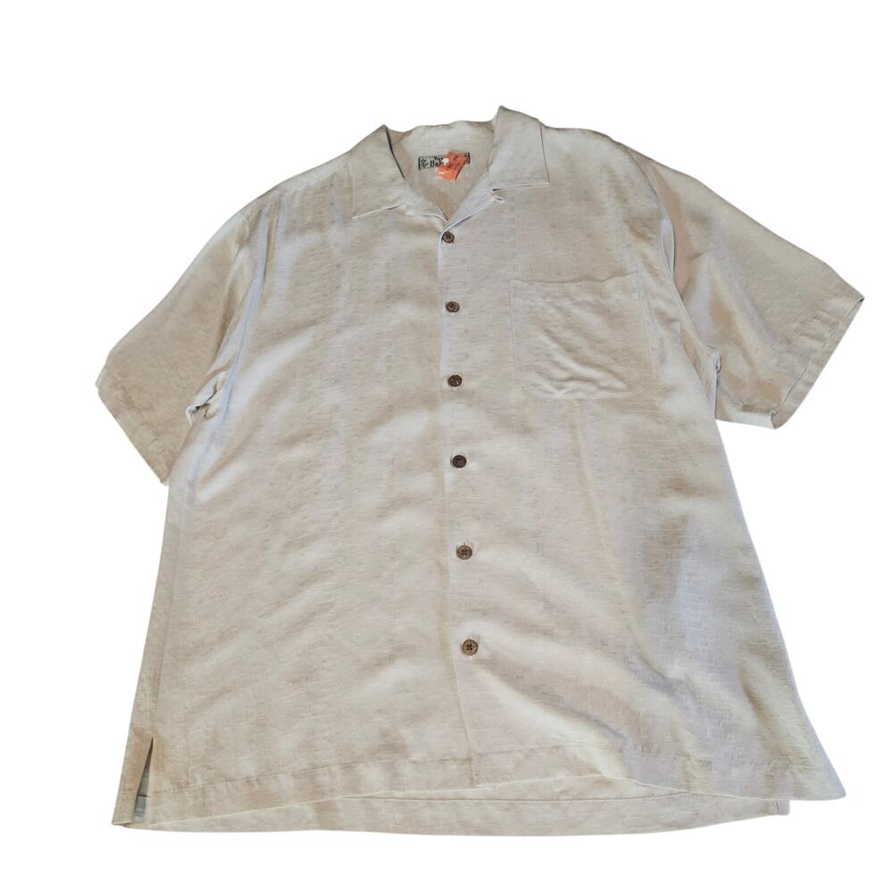 Tommy Bahama Cream Beige 100% Silk Button Up Shirt Aloha Hawaiian Shirt M 4173